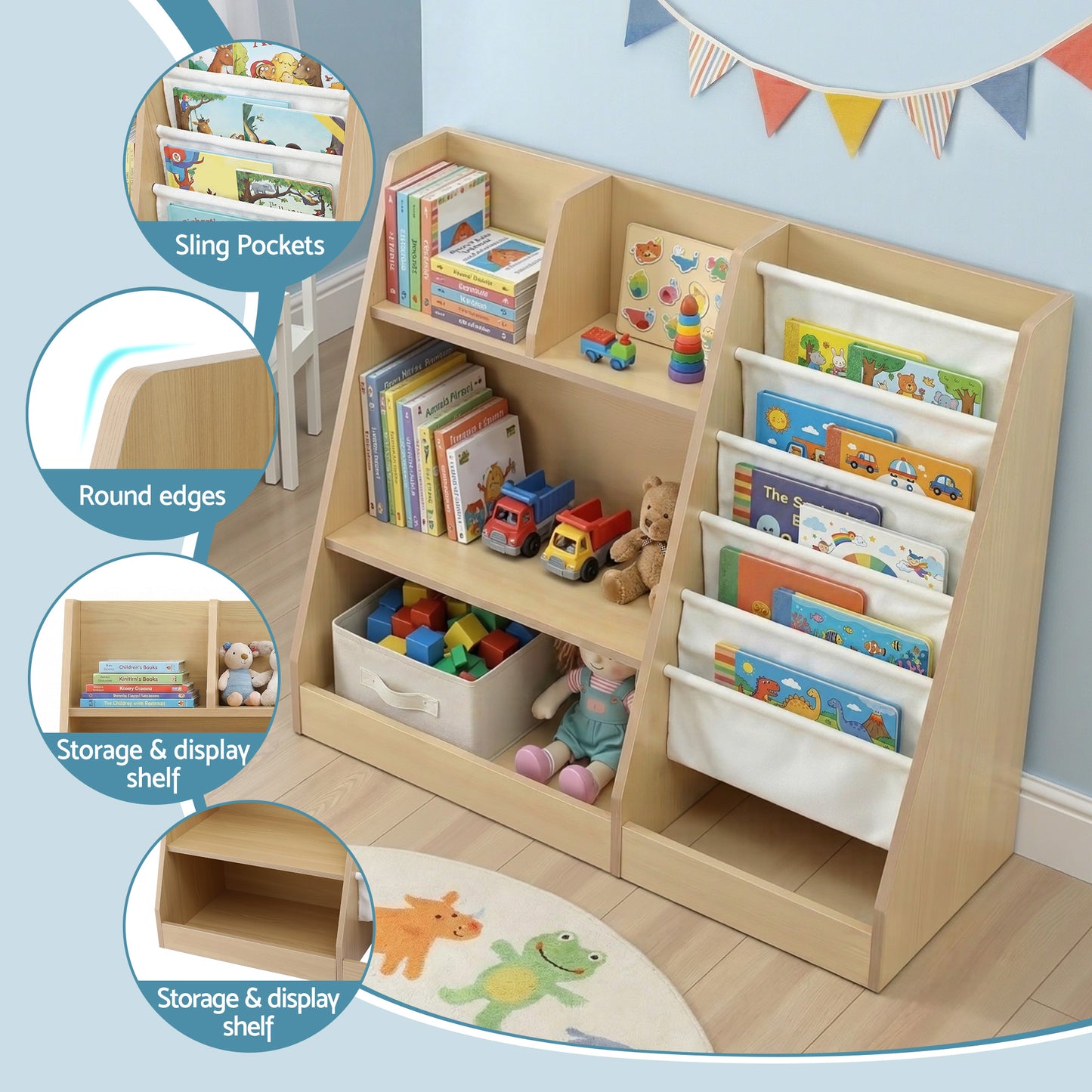 Keezi Kids Bookshelf Wood Bookcase Children Storage Rack Display Shelves Holder-6