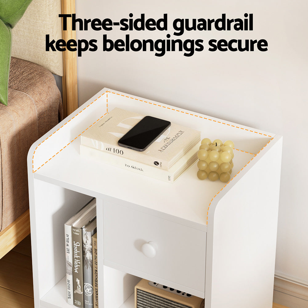 Artiss Bedside Table Drawer Nightstand Side End Table Storage Open Shelf White-4