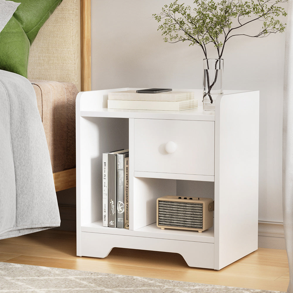Artiss Bedside Table Drawer Nightstand Side End Table Storage Open Shelf White-6