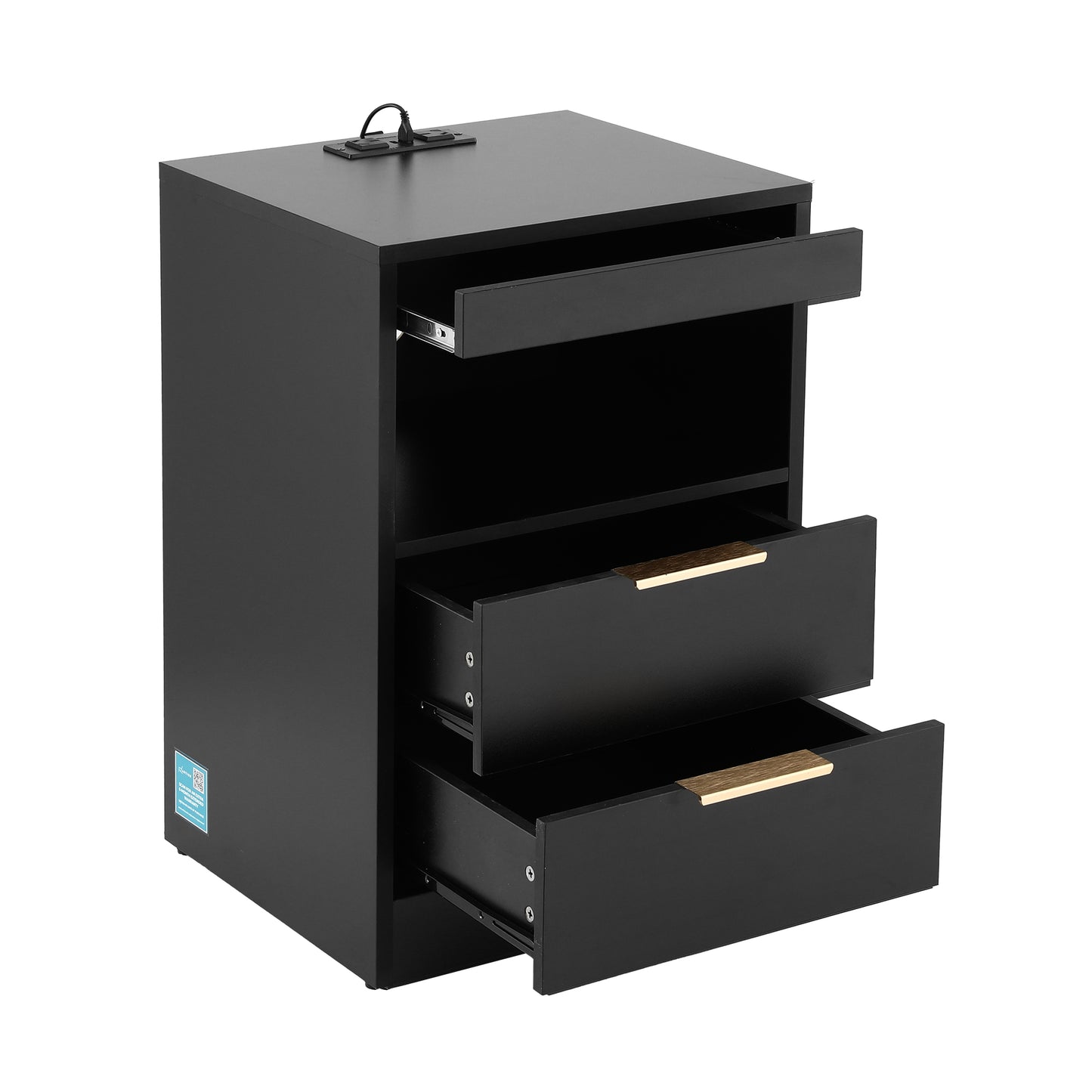Artiss Bedside Table LED Nightstand Charging Station 2 Drawers - Black