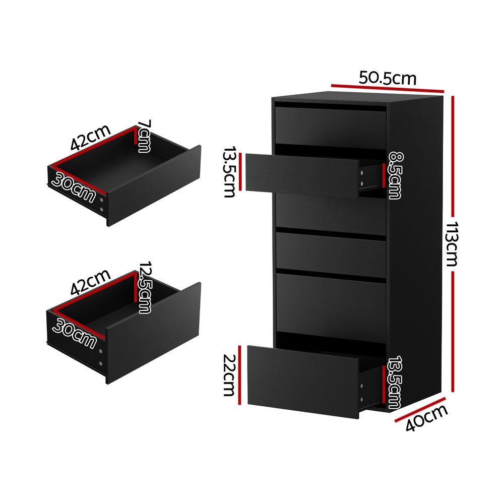 Artiss 6 Chest of Drawers Dresser Tallboy Black-2