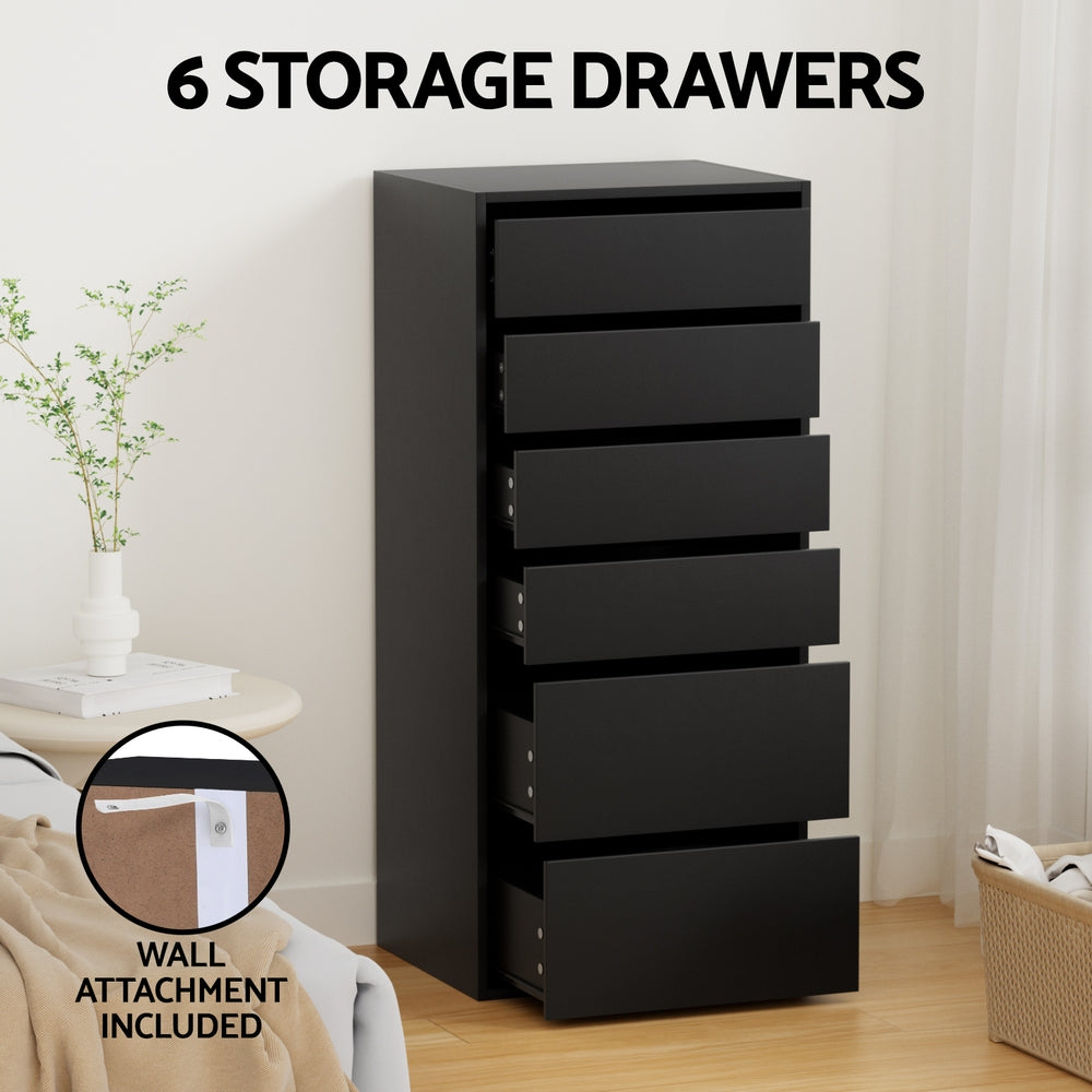 Artiss 6 Chest of Drawers Dresser Tallboy Black-4