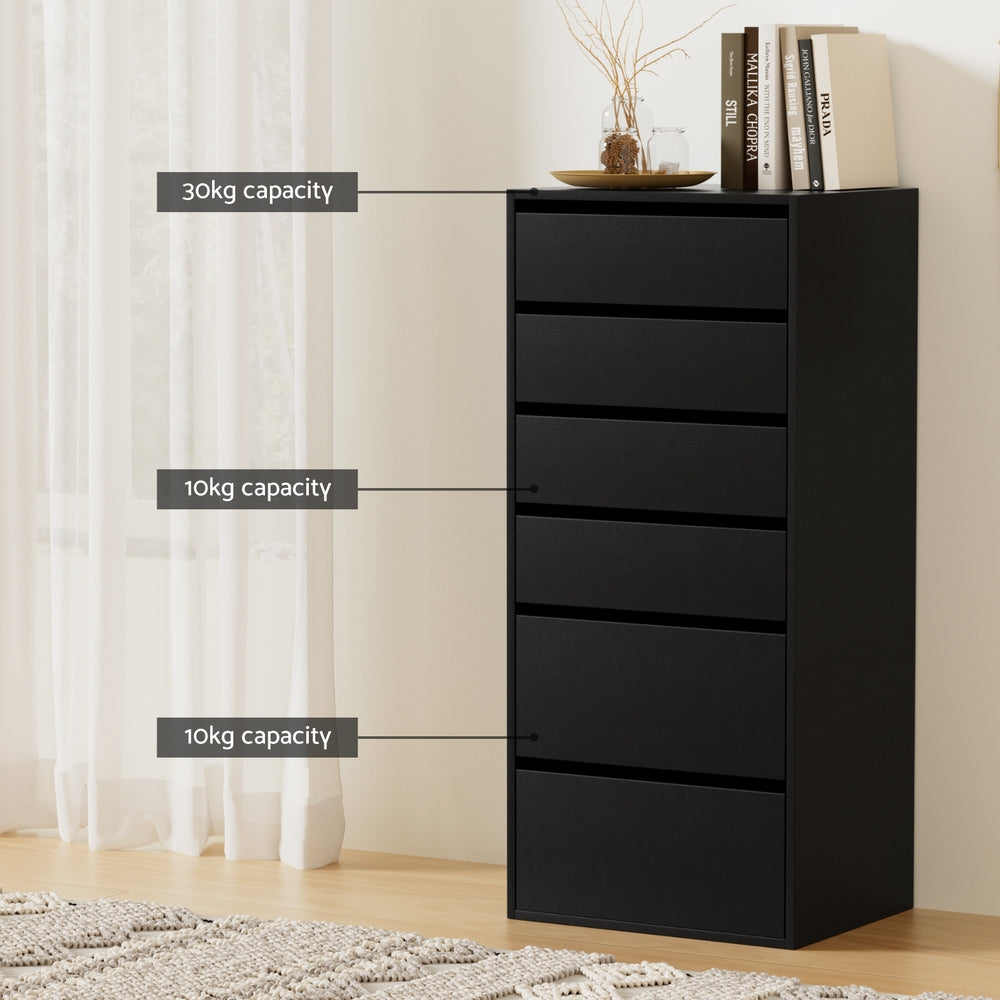 Artiss 6 Chest of Drawers Dresser Tallboy Black-5