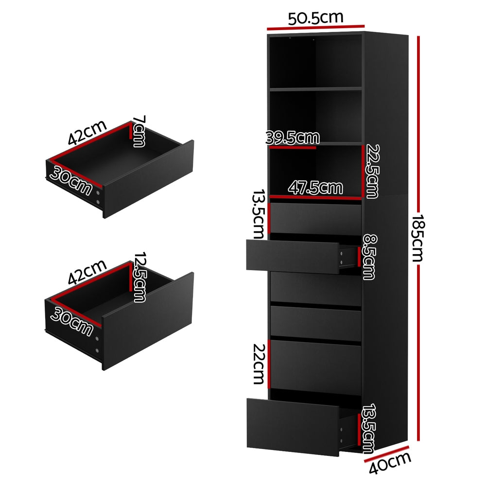 Artiss 6 Chest of Drawers Tallboy Cabinet Black-2