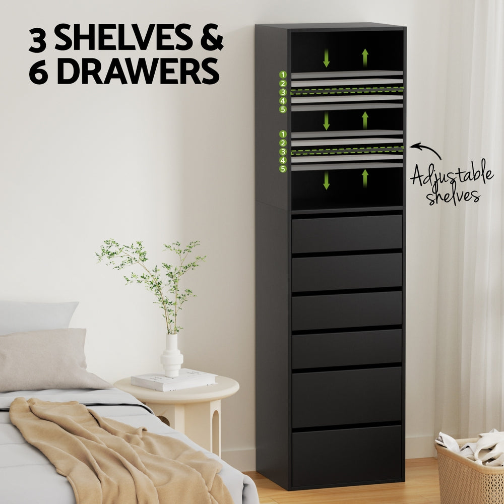 Artiss 6 Chest of Drawers Tallboy Cabinet Black-4