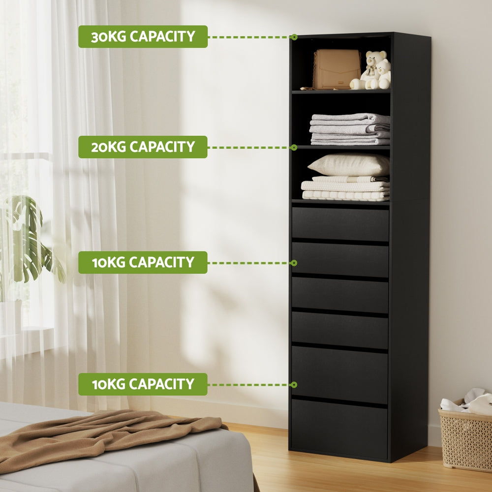Artiss 6 Chest of Drawers Tallboy Cabinet Black-5