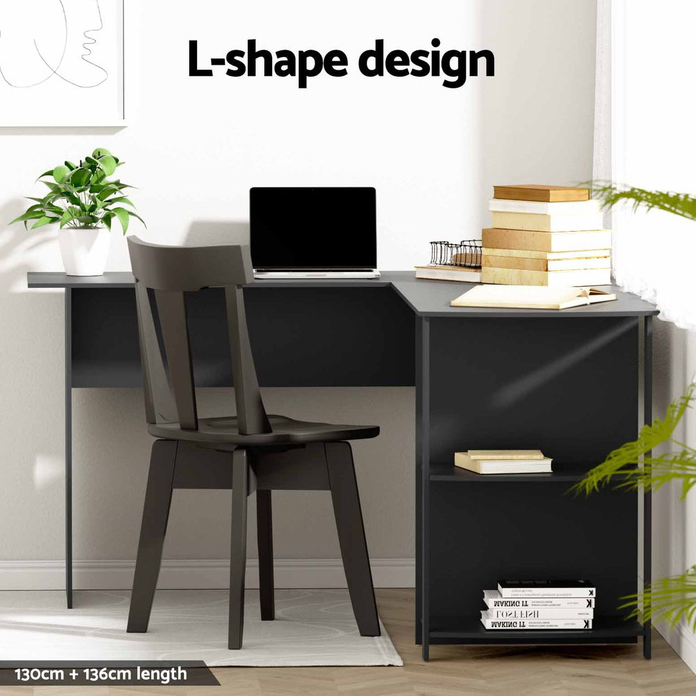 Artiss Computer Desk Shelf L-Shape Black 136CM-4