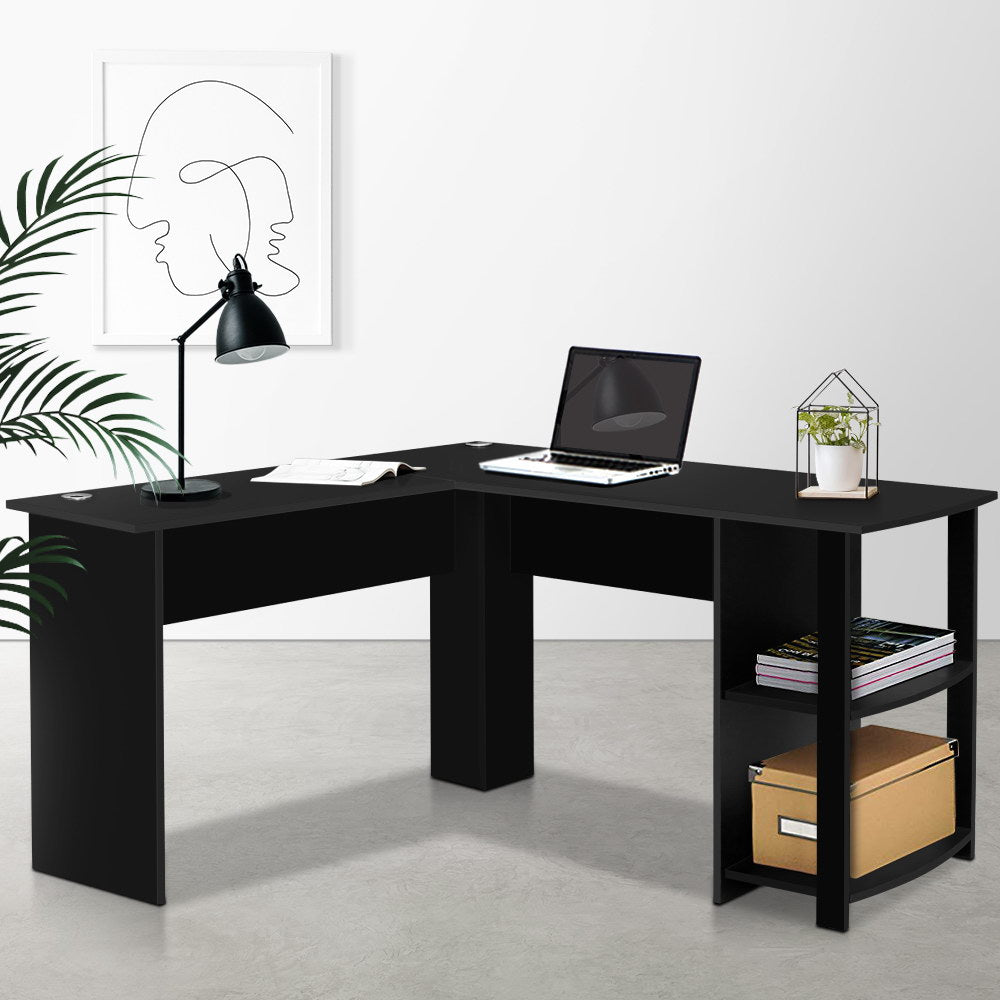 Artiss Computer Desk Shelf L-Shape Black 136CM-6