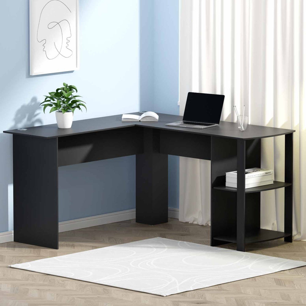 Artiss Computer Desk Shelf L-Shape Black 136CM-7