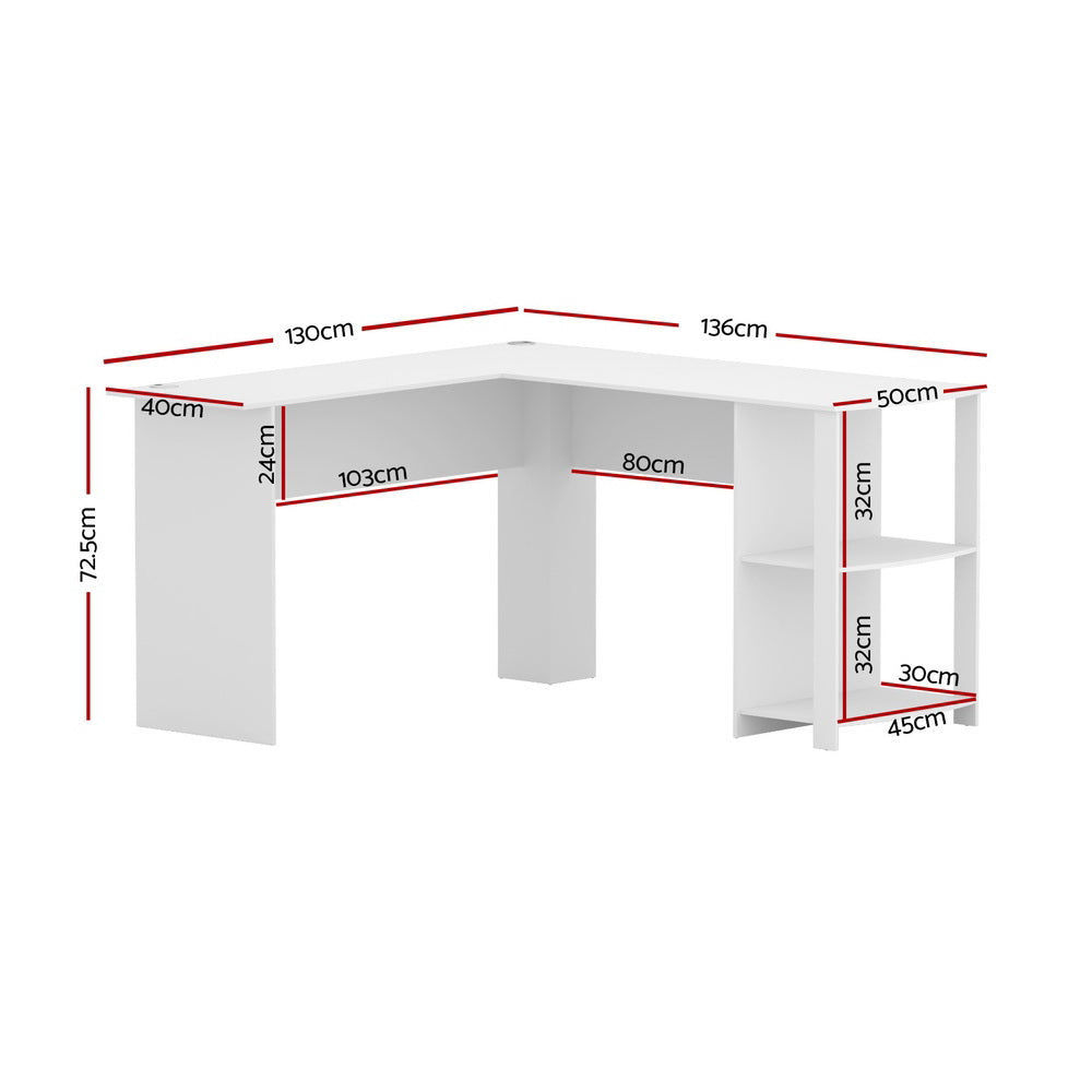 Artiss Computer Desk Shelf L-Shape White 136CM-1