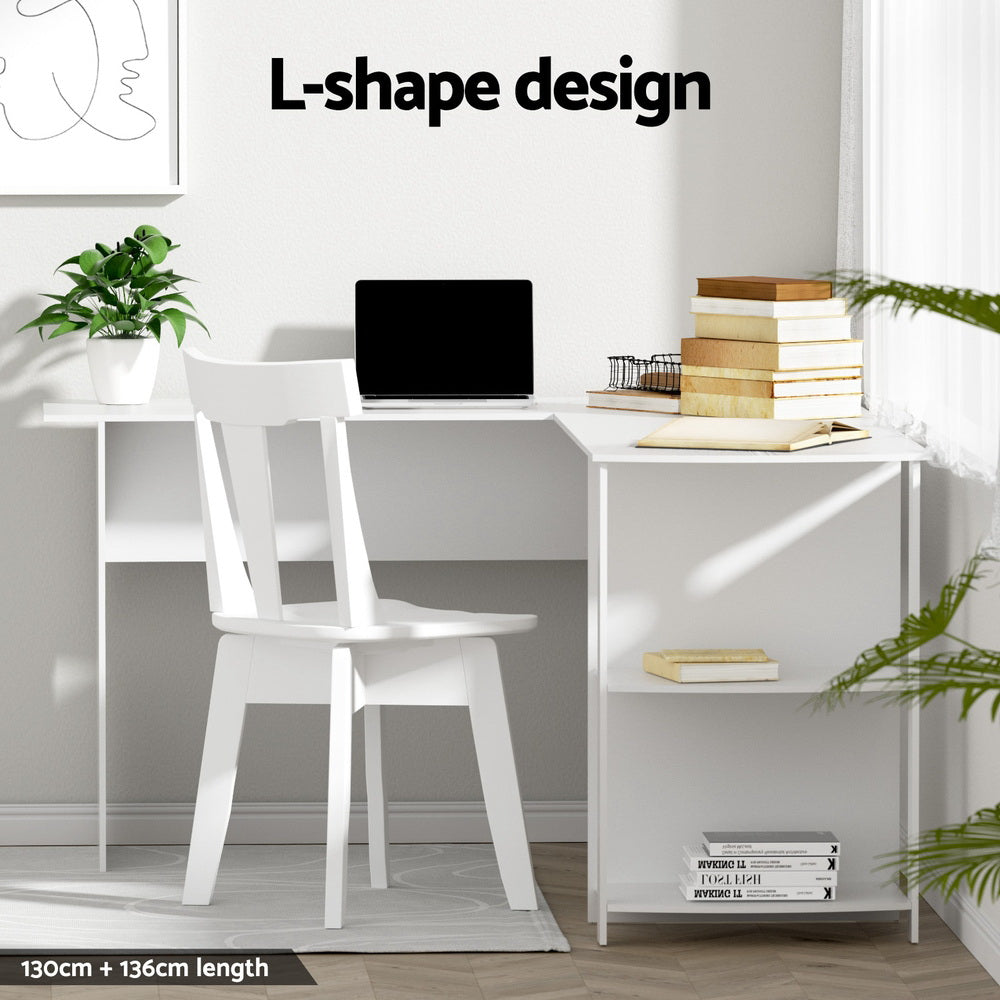 Artiss Computer Desk Shelf L-Shape White 136CM-3