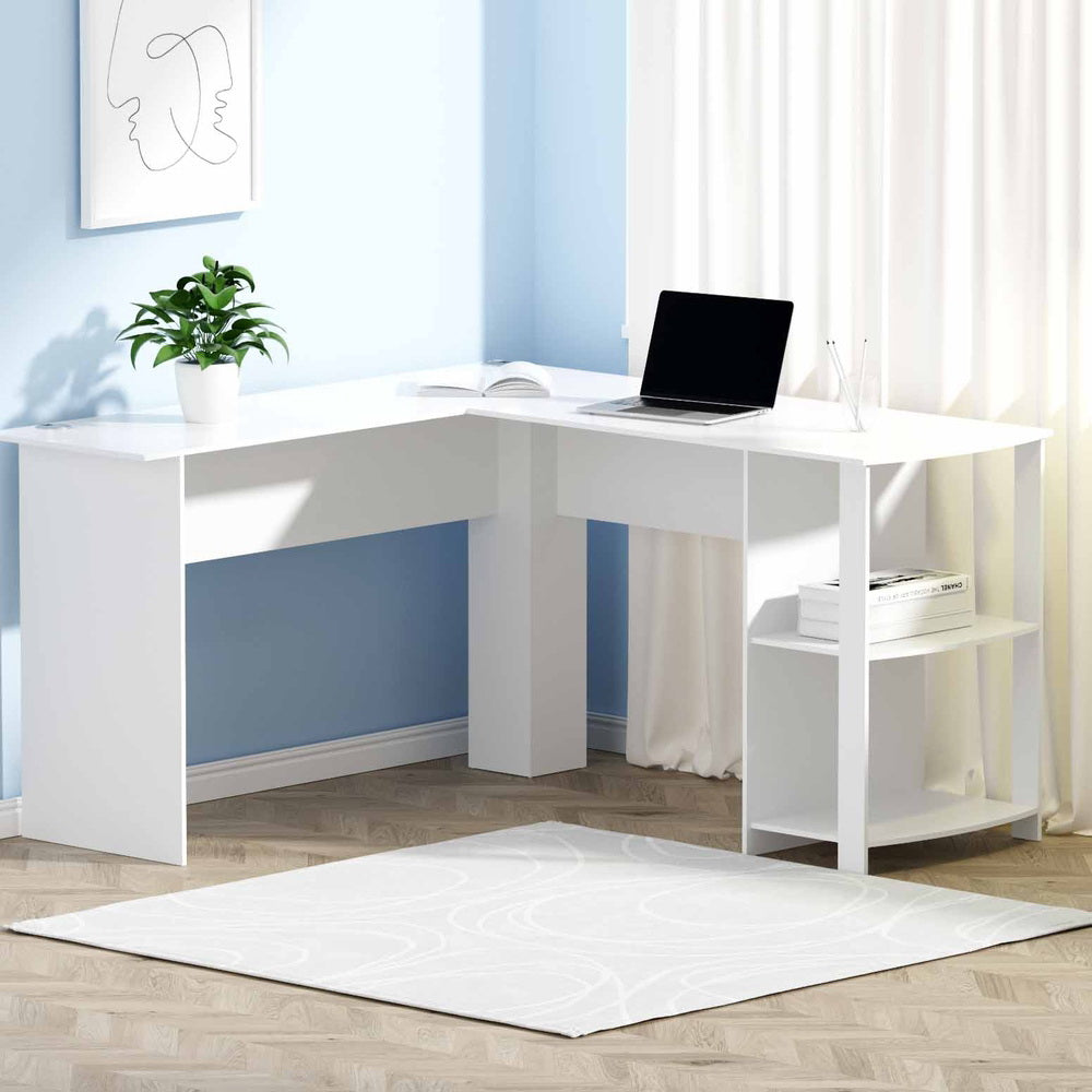 Artiss Computer Desk Shelf L-Shape White 136CM-6