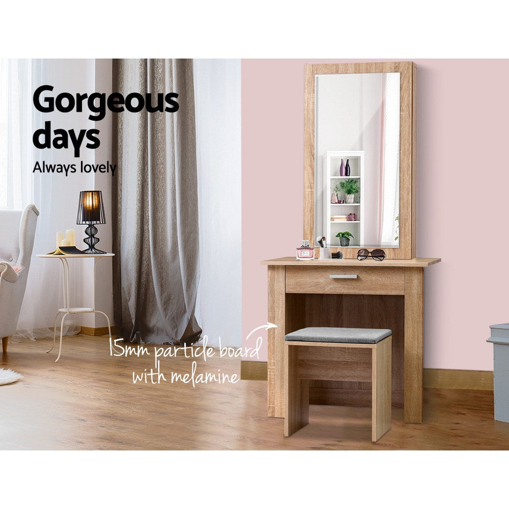 Artiss Dressing Table Stool Set Sliding Mirror Oak Demi-2