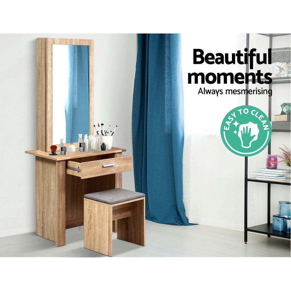 Artiss Dressing Table Stool Set Sliding Mirror Oak Demi-7