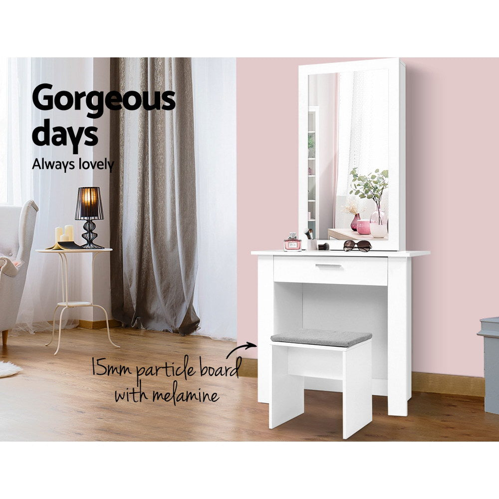 Artiss Dressing Table Stool Set Sliding Mirror White Demi-2