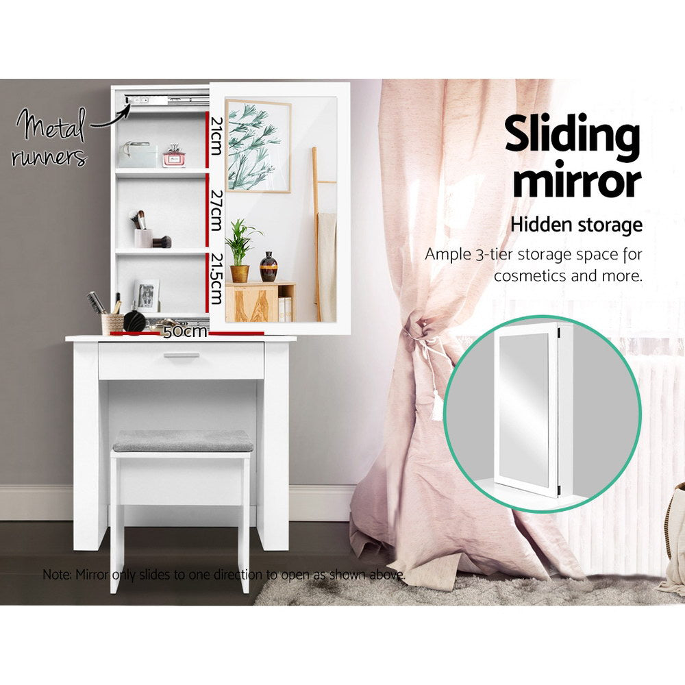 Artiss Dressing Table Stool Set Sliding Mirror White Demi-3