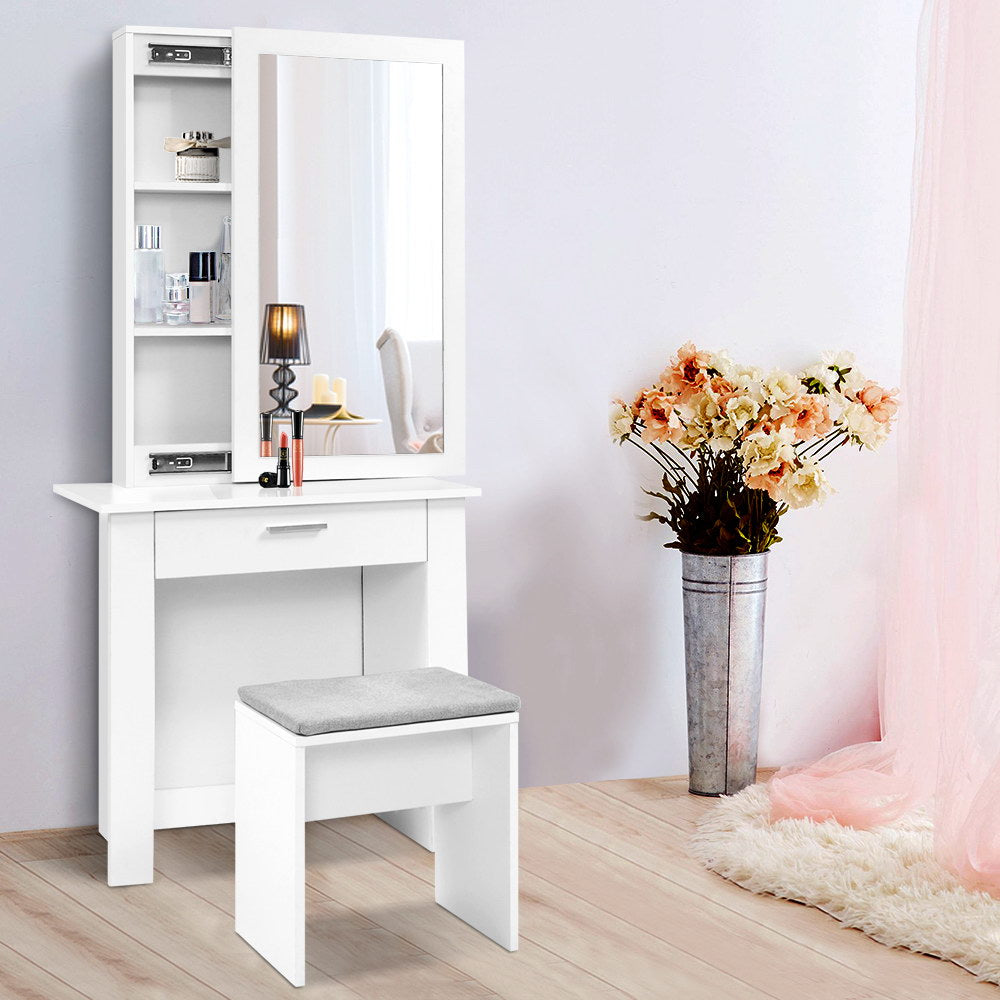 Artiss Dressing Table Stool Set Sliding Mirror White Demi-0