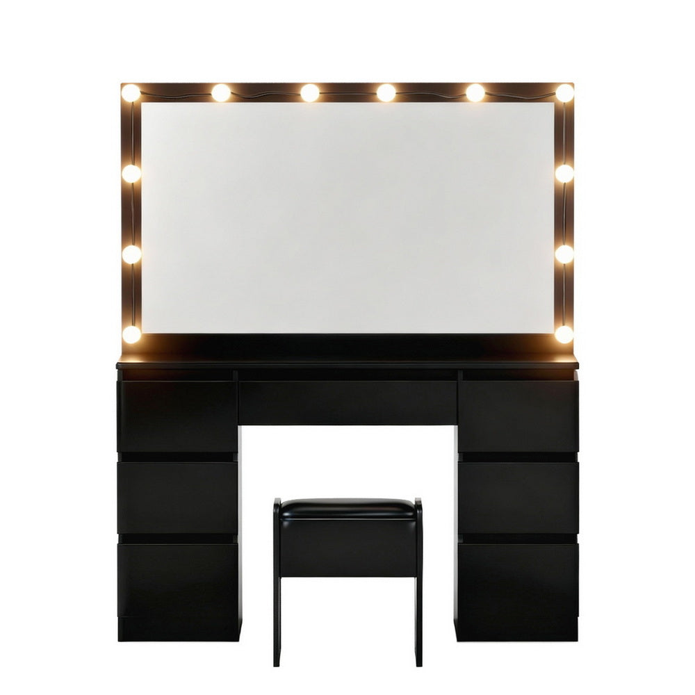 Artiss Dressing Table Vanity Desk Set Stool 12 Led Bulbs Black-3