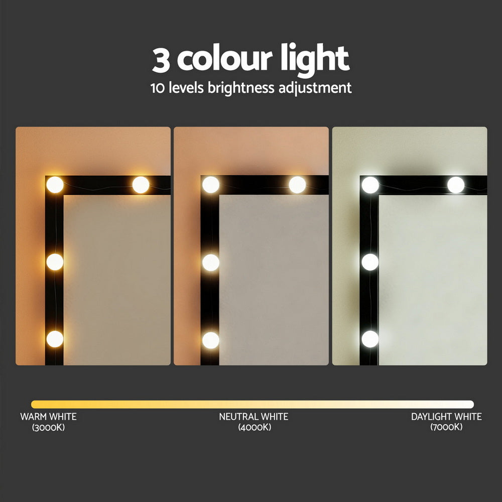 Artiss Dressing Table Vanity Desk Set Stool 12 Led Bulbs Black-4