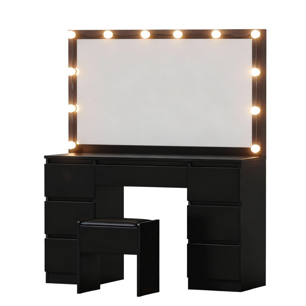 Artiss Dressing Table Vanity Desk Set Stool 12 Led Bulbs Black-7