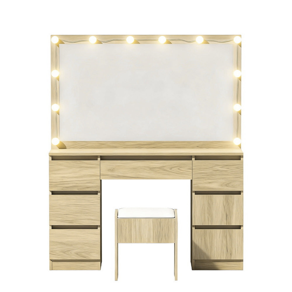 Artiss Dressing Table Vanity Desk Set Stool 12 Led Bulbs Wood-3