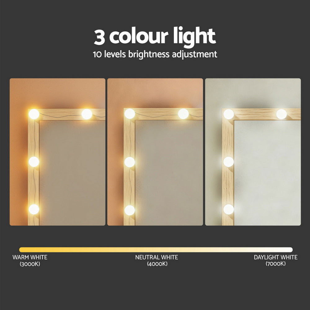 Artiss Dressing Table Vanity Desk Set Stool 12 Led Bulbs Wood-4