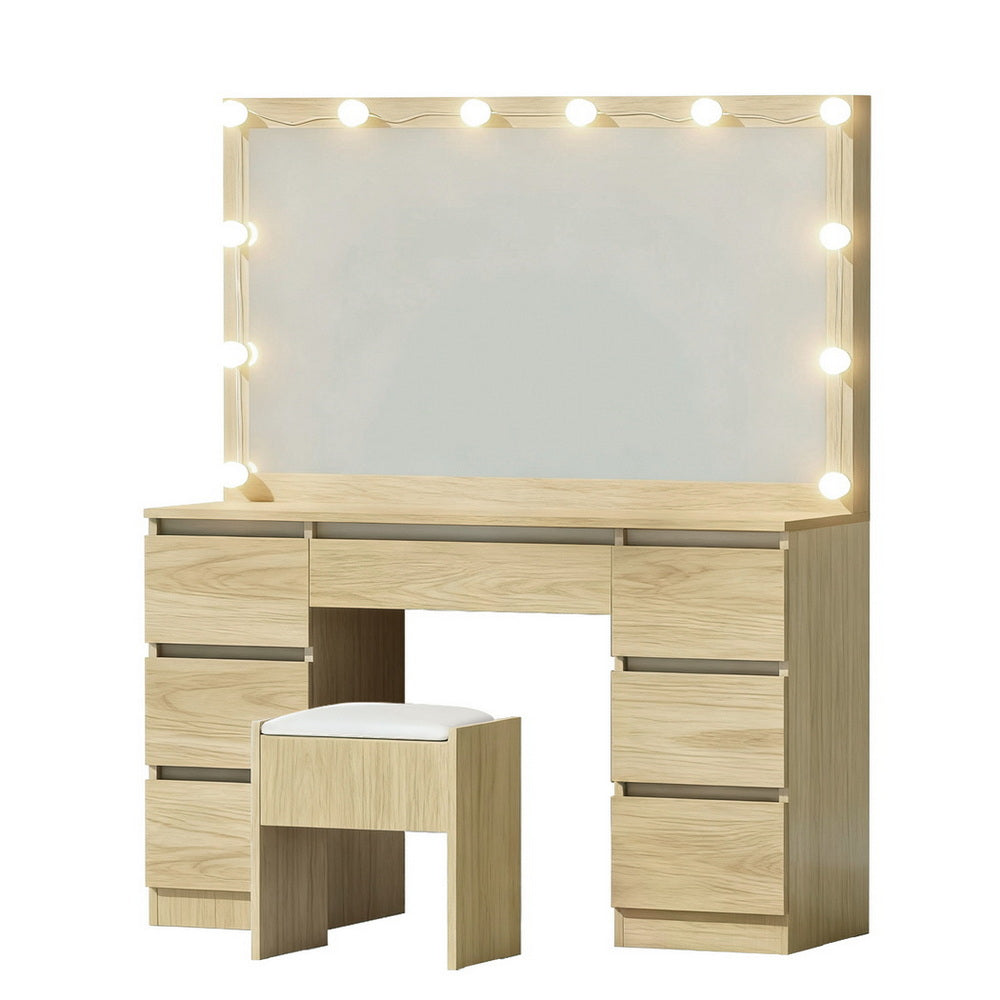 Artiss Dressing Table Vanity Desk Set Stool 12 Led Bulbs Wood-7