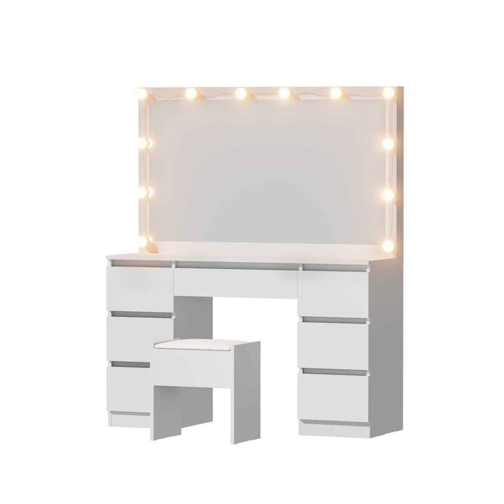 Artiss Dressing Table Vanity Desk Set Stool 12 Led Bulbs White-0
