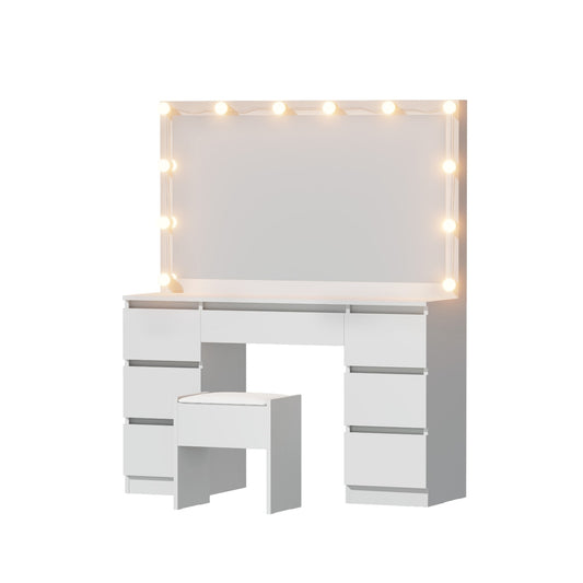 Artiss Dressing Table Vanity Desk Set Stool 12 Led Bulbs White-0