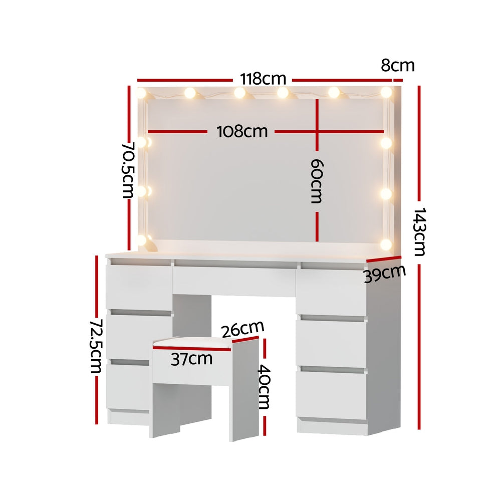 Artiss Dressing Table Vanity Desk Set Stool 12 Led Bulbs White-1