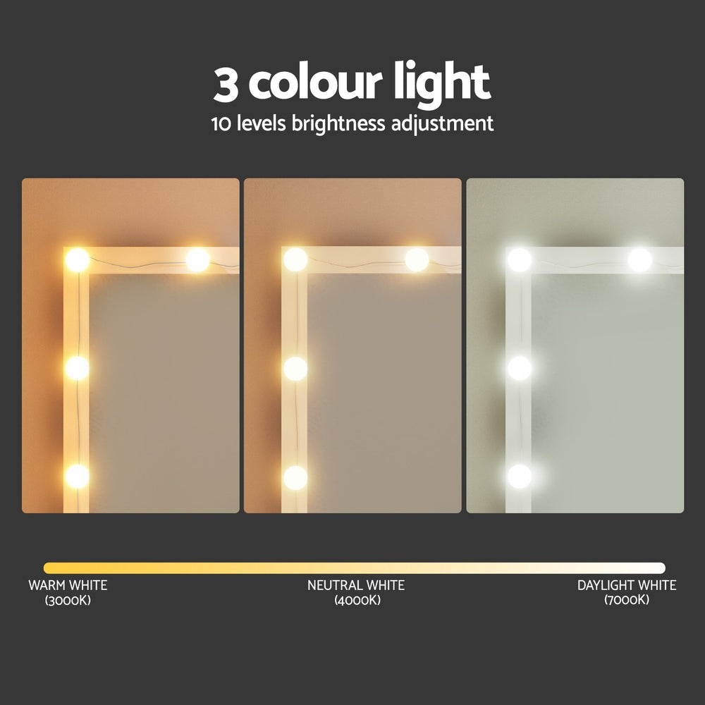 Artiss Dressing Table Vanity Desk Set Stool 12 Led Bulbs White-3