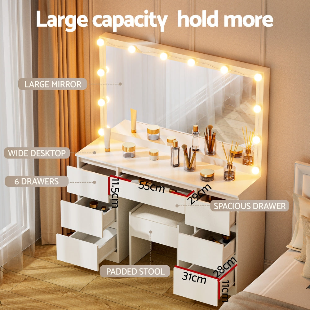 Artiss Dressing Table Vanity Desk Set Stool 12 Led Bulbs White-4