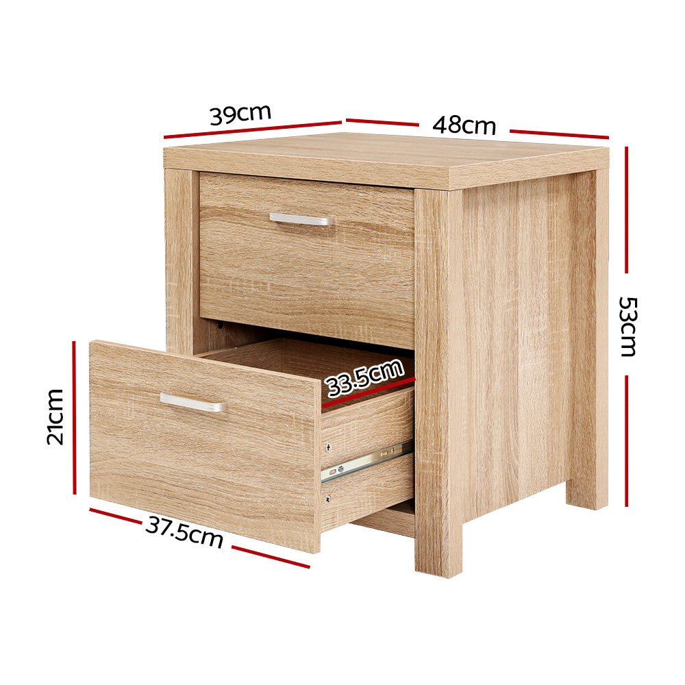 Artiss Bedside Table 2 Drawers - MAXI Pine-1