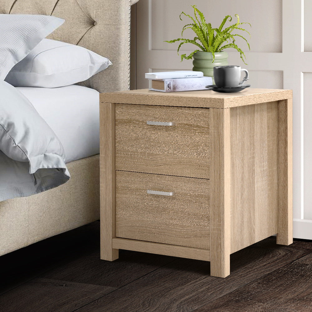 Artiss Bedside Table 2 Drawers - MAXI Pine-7