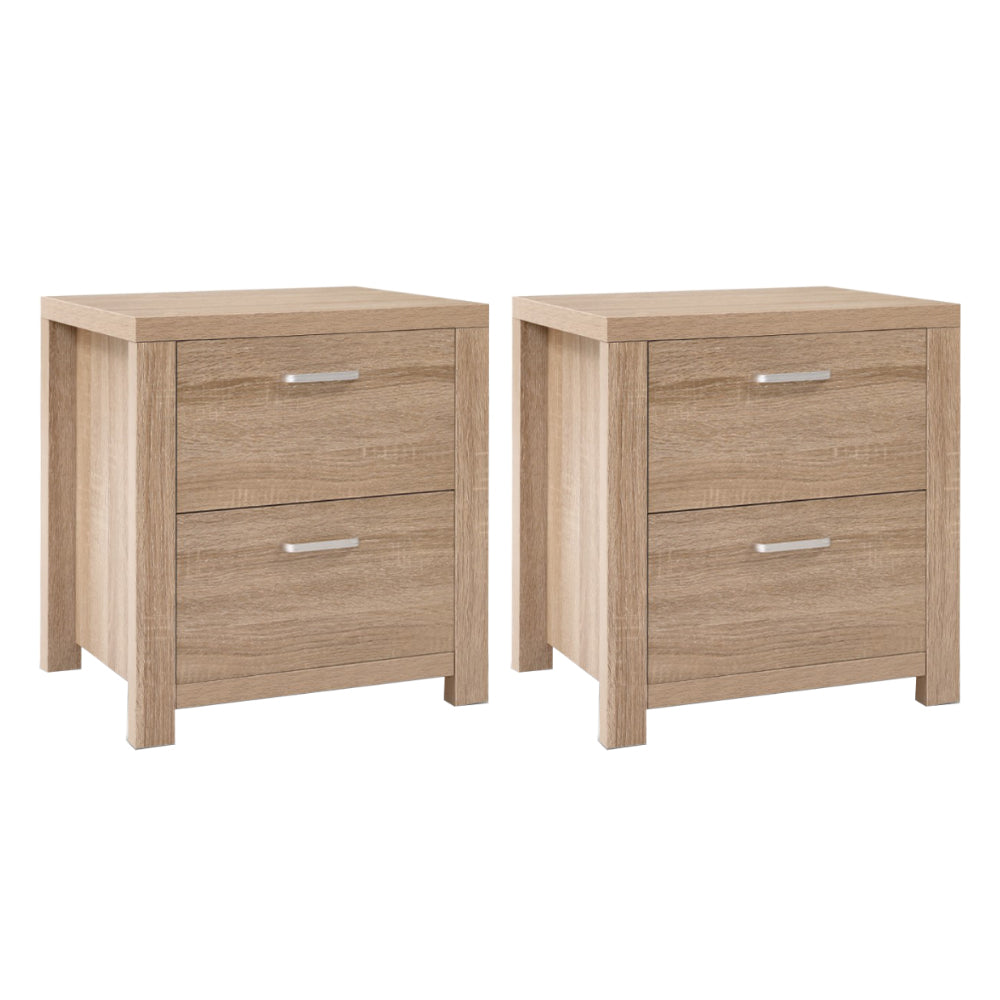 Artiss 2x Bedside Table 2 Drawers - MAXI Pine-0