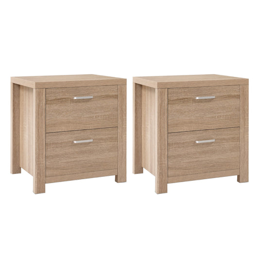 Artiss 2x Bedside Table 2 Drawers - MAXI Pine-0