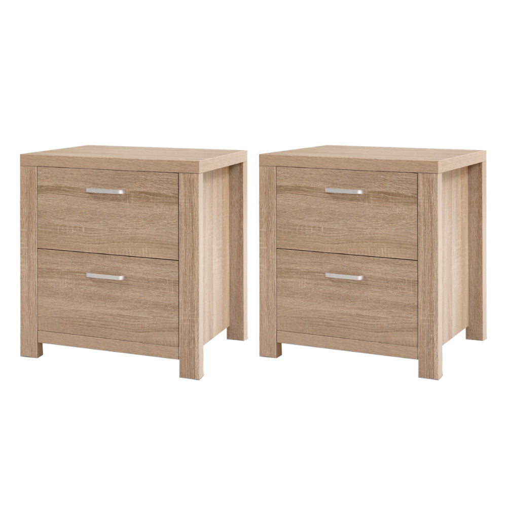 Artiss 2x Bedside Table 2 Drawers - MAXI Pine-2