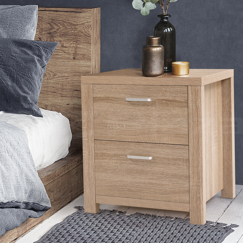 Artiss 2x Bedside Table 2 Drawers - MAXI Pine-6
