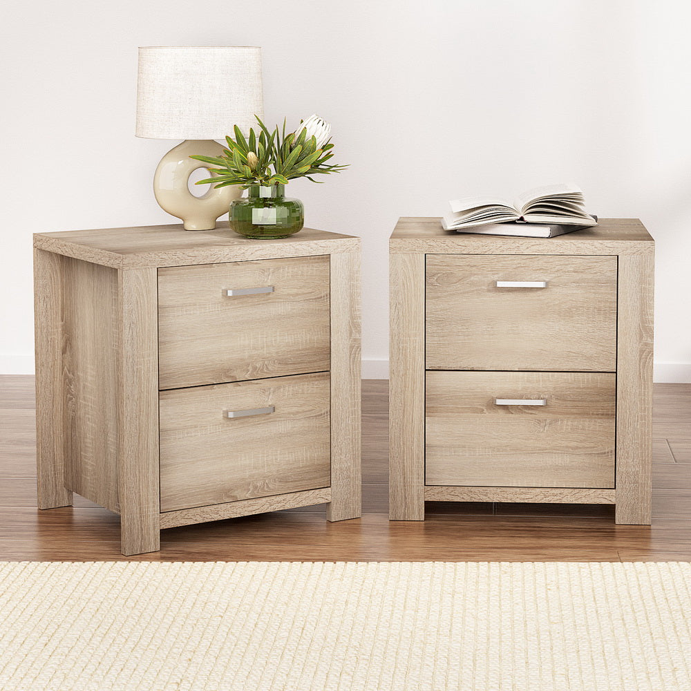 Artiss 2x Bedside Table 2 Drawers - MAXI Pine-7