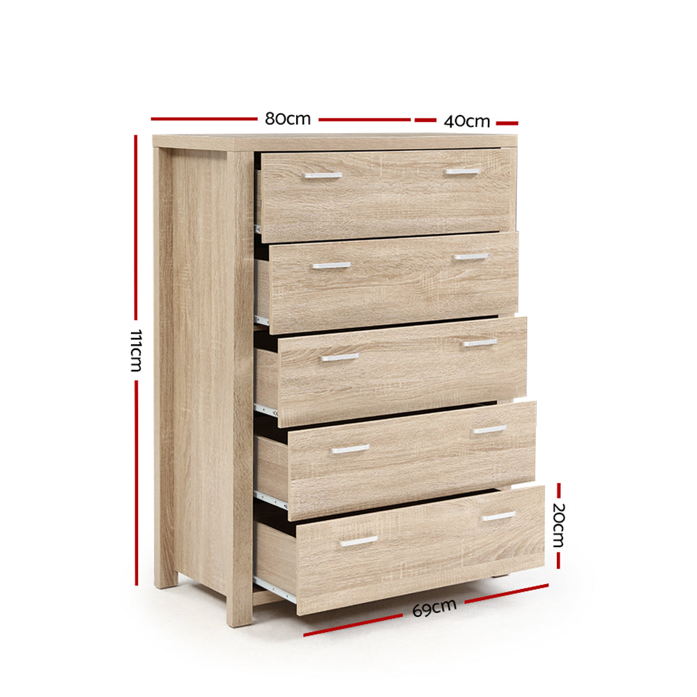 Artiss 5 Chest of Drawers - MAXI Pine-1