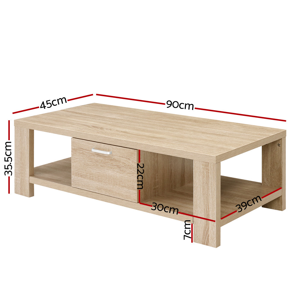 Artiss Coffee Table 1 Drawer Oak Maxi-1