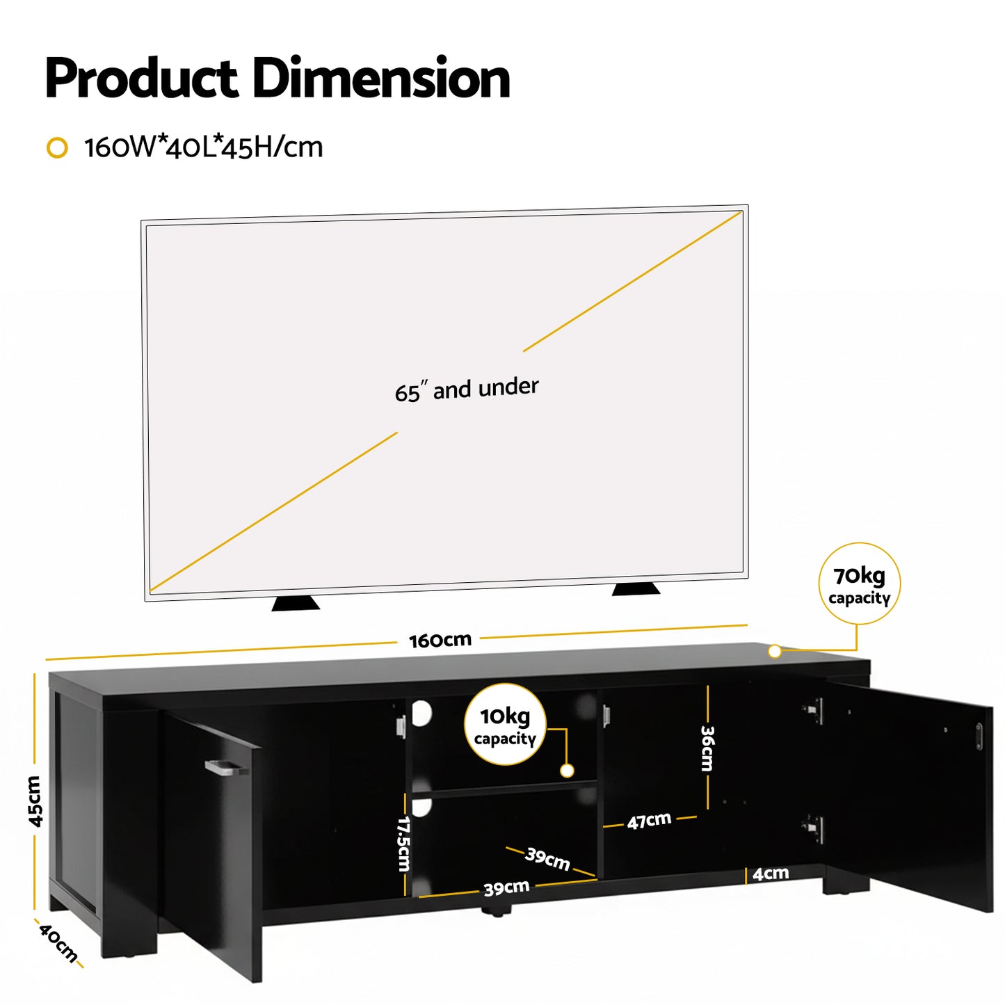 Artiss TV Cabinet Entertainment Unit 160cm Black Maxi-5
