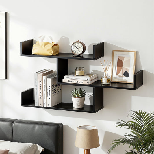 Artiss Floating Wall Shelf 3 Tier Black-0