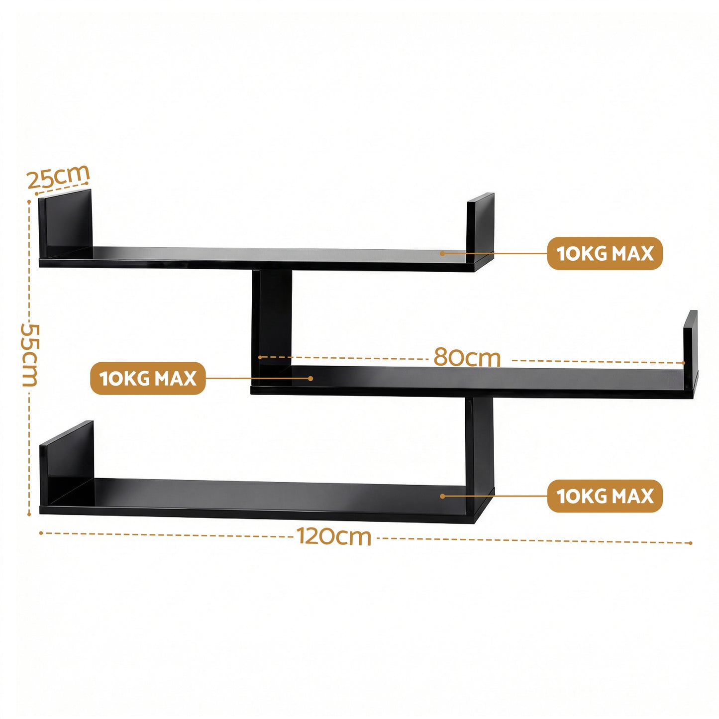 Artiss Floating Wall Shelf 3 Tier Black-1