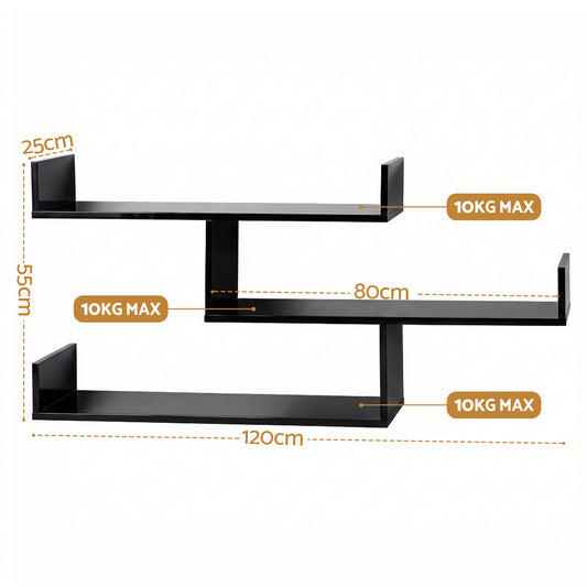 Artiss Floating Wall Shelf 3 Tier Black-1