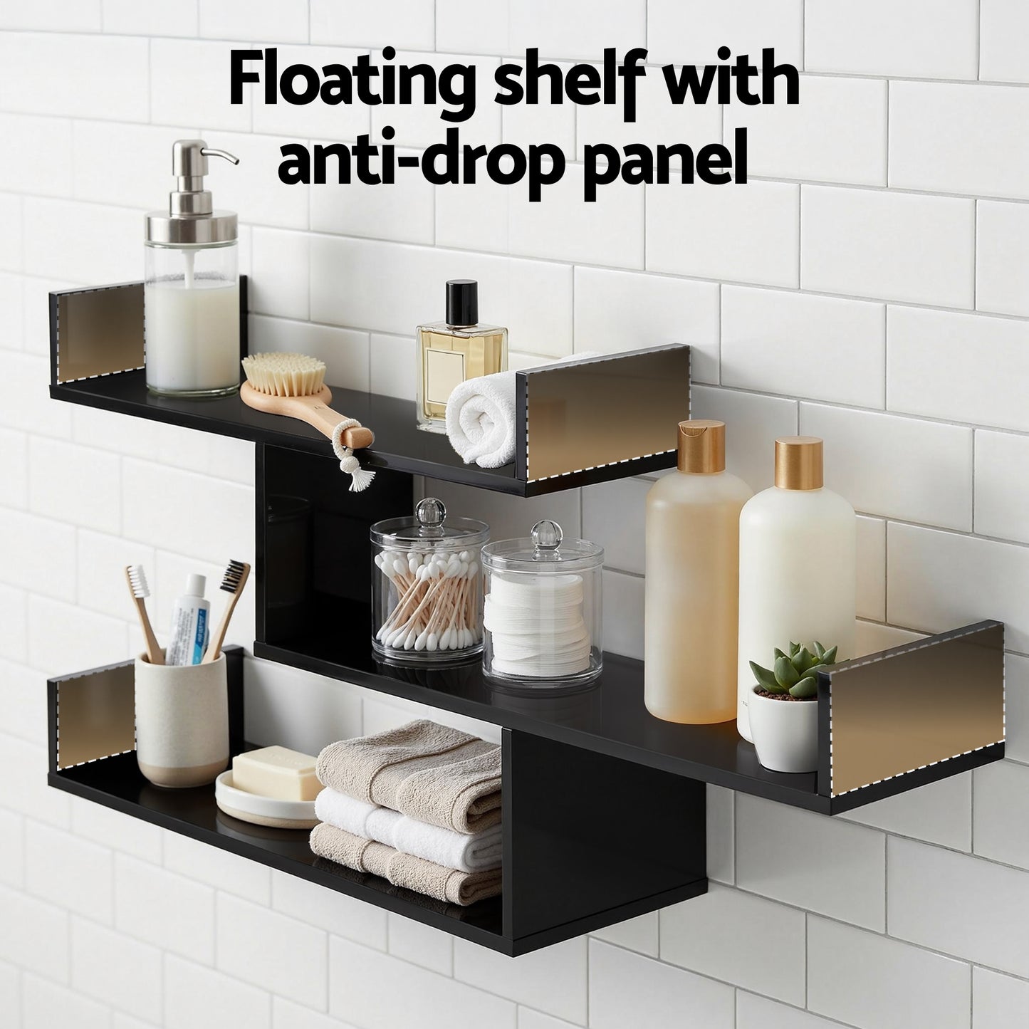 Artiss Floating Wall Shelf 3 Tier Black-3