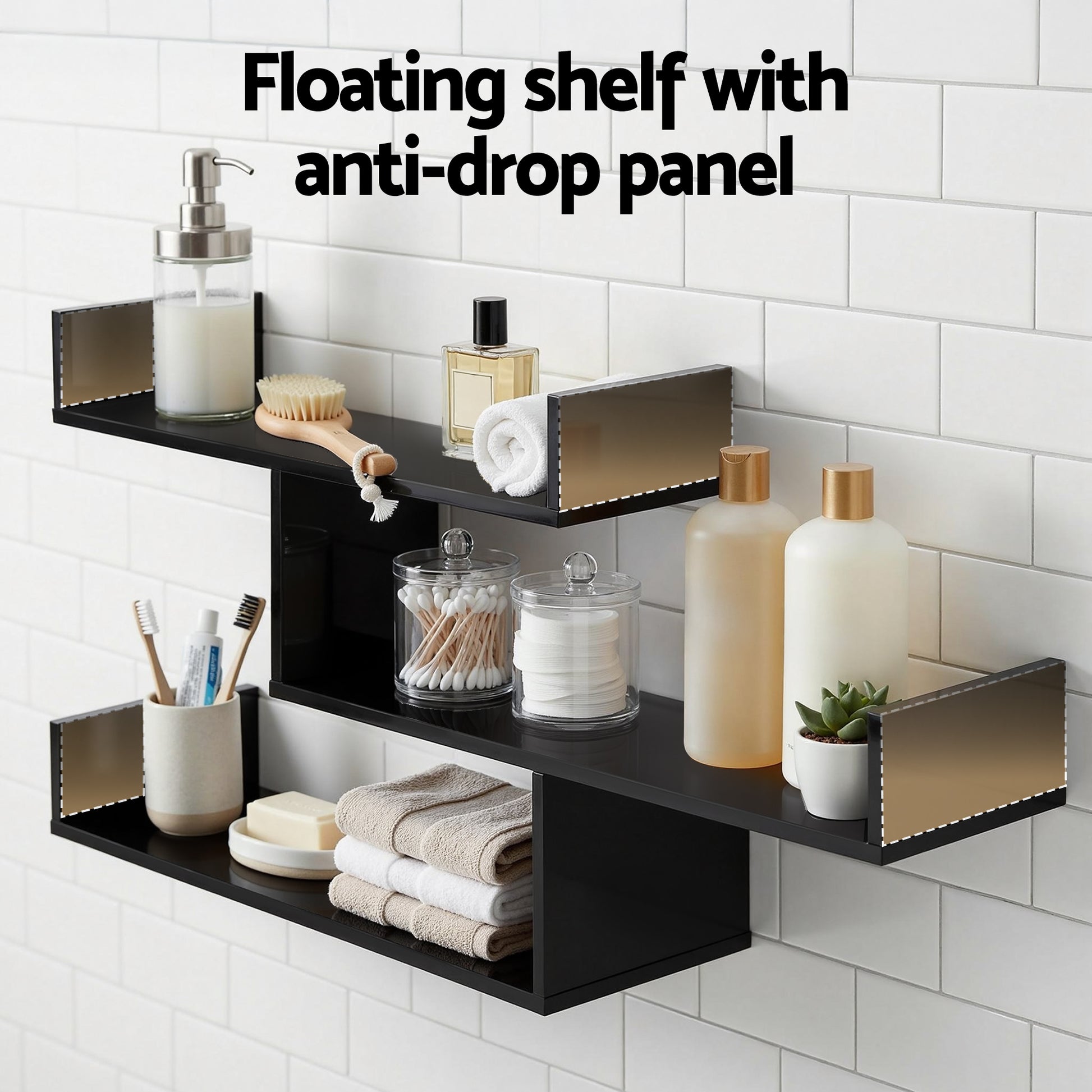 Artiss Floating Wall Shelf 3 Tier Black-3