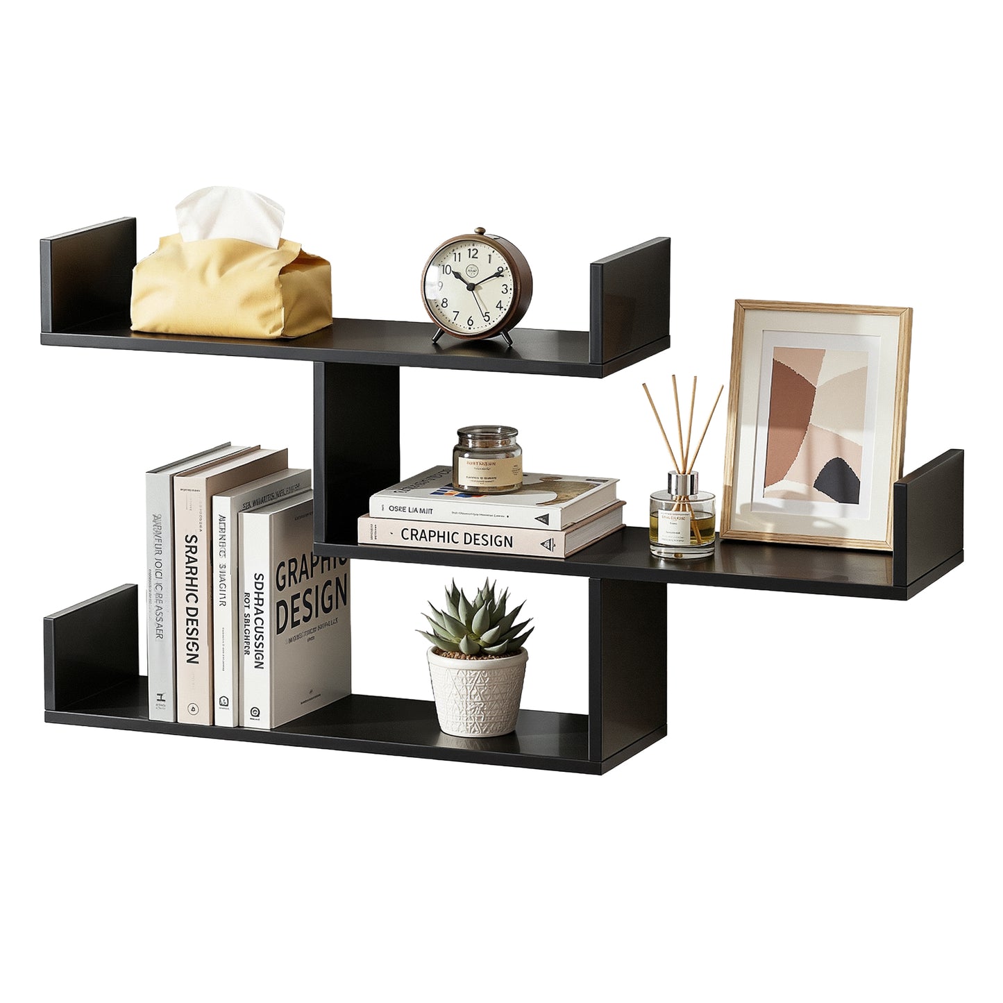 Artiss Floating Wall Shelf 3 Tier Black-7