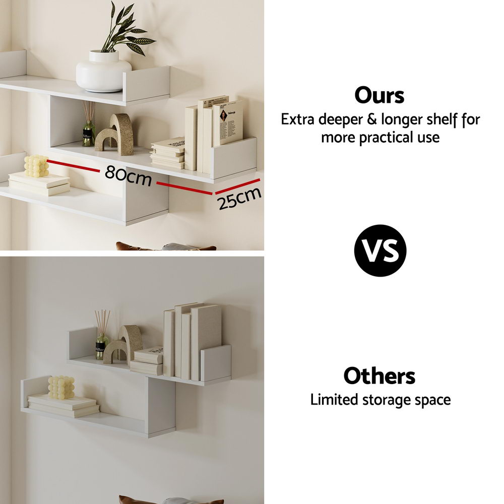 Artiss Floating Wall Shelf 3 Tier White-5