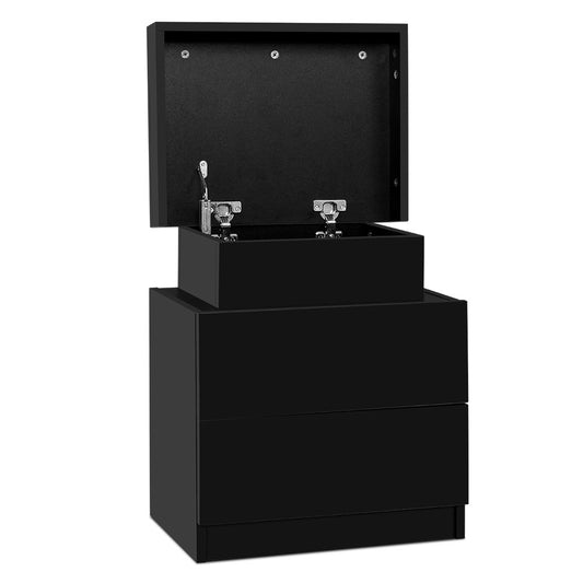 Artiss Bedside Table 2 Drawers Lift-up Storage - COLEY Black-0